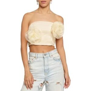 Flower Strapless Crop Top In Beige